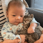 아기와 아기 고양이