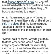 탈레반 전사들 카불공항에 남겨진 헬기 작동 안해서 배신감 느껴 